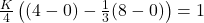 \frac{K}{4} \left ( (4-0) - \frac{1}{3}(8-0)\right ) =1