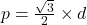 p=\frac{\sqrt3}{2}\times d