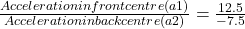 \frac{Acceleration in front centre(a1)}{Acceleration in back centre(a2)}=\frac{12.5}{-7.5}