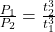 \frac{P_1}{P_2}=\frac{t_2^3}{t_1^3}