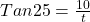 Tan 25=\frac{10}{t}