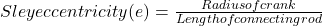 Sley eccentricity(e)=\frac{Radius of crank}{Length of connecting rod}